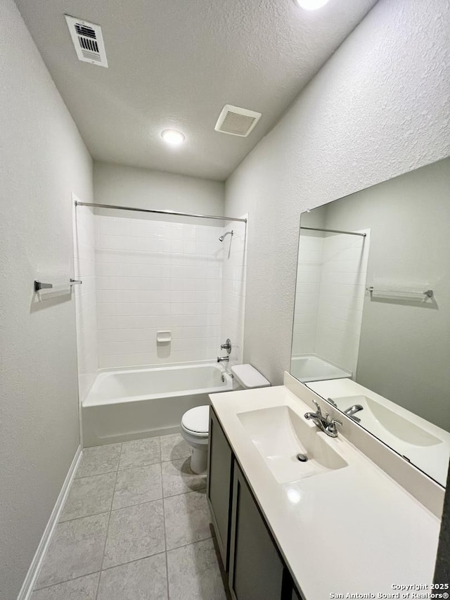 4823 Cambridge Park, Converse, TX 78109 - bathroom with toilet, vanity, shower / bathtub combination, a textured ceiling, and baseboards