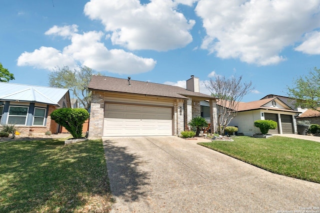 14026 Fairway Oaks, San Antonio, TX 78217 - view of front of home with concrete driveway, an attached garage, a front yard, and brick siding