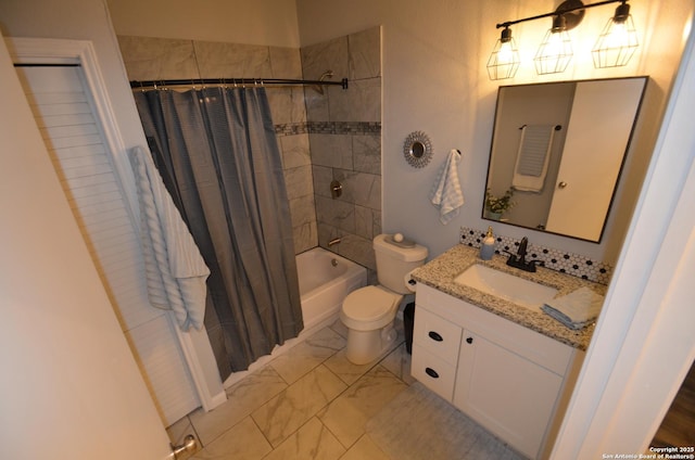 3160 Weil, Marion, TX 78124 - bathroom featuring marble finish floors, shower / bath combo, vanity, and toilet