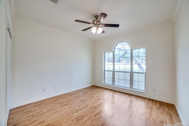 3343 Dove Park Ln, San Antonio, TX 78253 - unfurnished room featuring light wood-style floors, baseboards, ceiling fan, and crown molding
