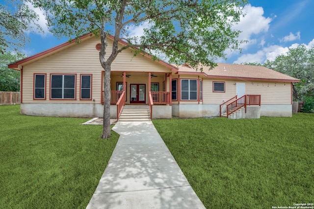 3343 Dove Park Ln, San Antonio, TX 78253 - view of front of home with a ceiling fan, a porch, and french doors