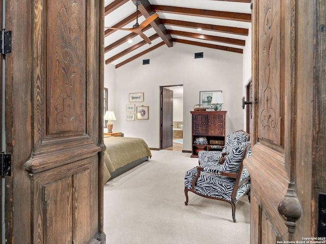 2835 Palomino Spgs, Bandera, TX 78003 - bedroom with carpet floors, vaulted ceiling, baseboards, and ensuite bathroom