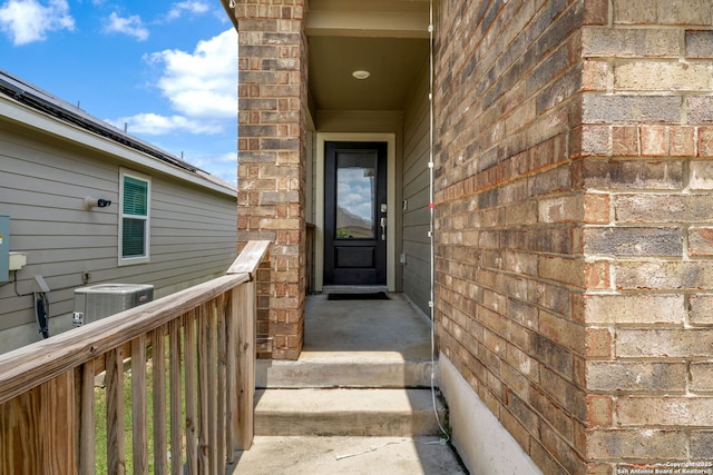 31646 Untrodden Way, Bulverde, TX 78163 - entrance to property with central air condition unit and brick siding