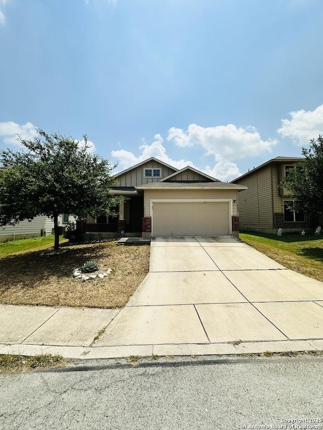 4602 Todds Farm, San Antonio, TX 78244 - craftsman inspired home featuring brick siding, board and batten siding, an attached garage, and concrete driveway