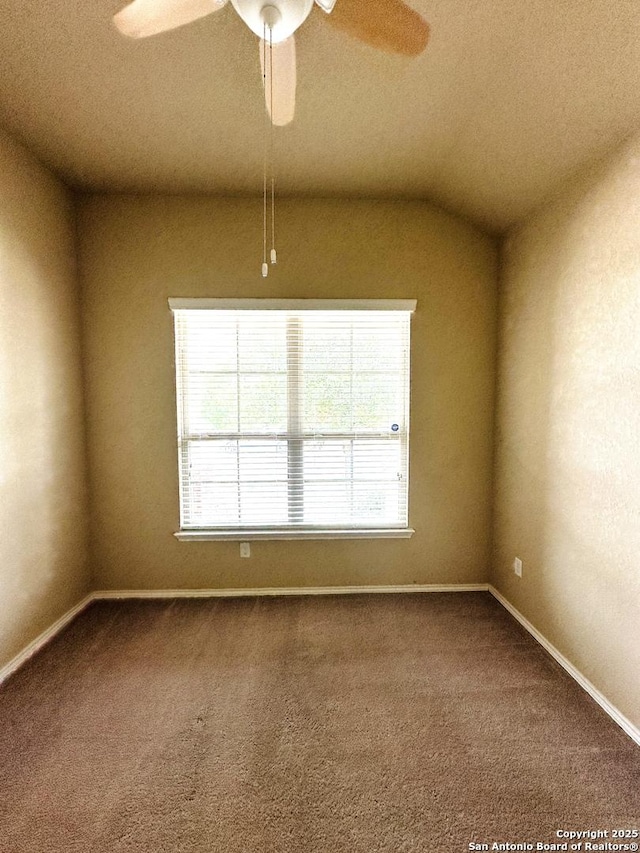 4602 Todds Farm, San Antonio, TX 78244 - unfurnished room featuring dark colored carpet, a ceiling fan, baseboards, and lofted ceiling