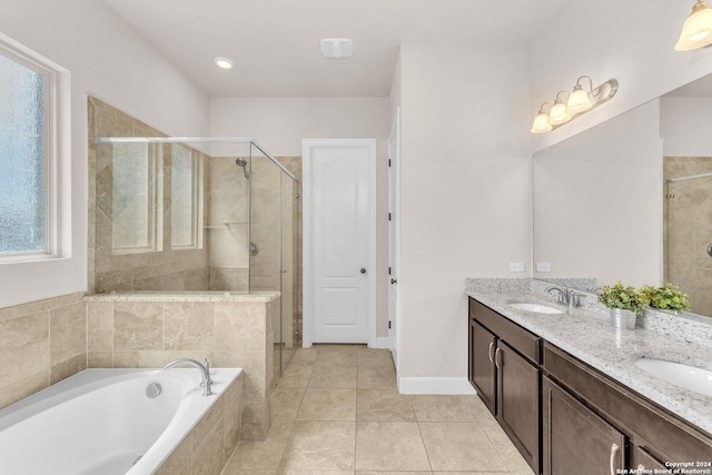 11926 Tower Crk, San Antonio, TX 78253 - full bath with double vanity, a stall shower, and a garden tub