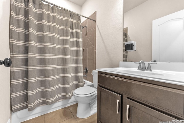 11926 Tower Crk, San Antonio, TX 78253 - full bath featuring vanity, toilet, shower / bathtub combination with curtain, and tile patterned floors