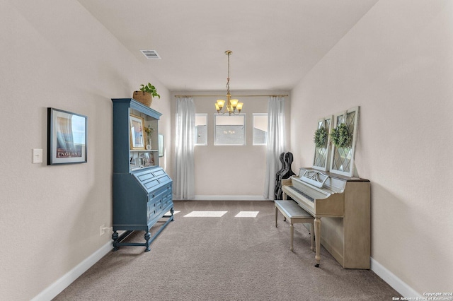 11926 Tower Crk, San Antonio, TX 78253 - sitting room featuring a chandelier, carpet floors, and baseboards