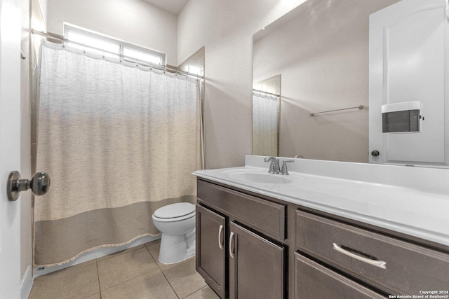 11926 Tower Crk, San Antonio, TX 78253 - bathroom with toilet, vanity, tile patterned floors, and a shower with shower curtain