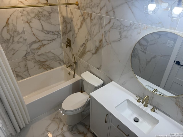 430 Indigo, San Antonio, TX 78216 - bathroom featuring toilet, vanity, shower / tub combo, and marble look tiles