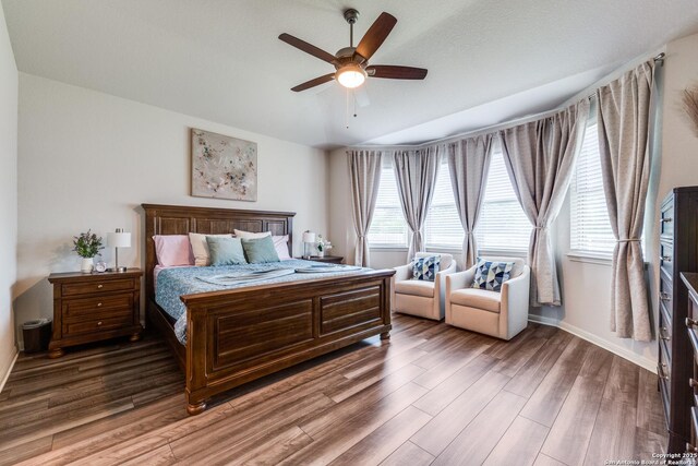 12918 Lilly Pass, San Antonio, TX 78254 - bedroom with wood finished floors, multiple windows, baseboards, and a ceiling fan
