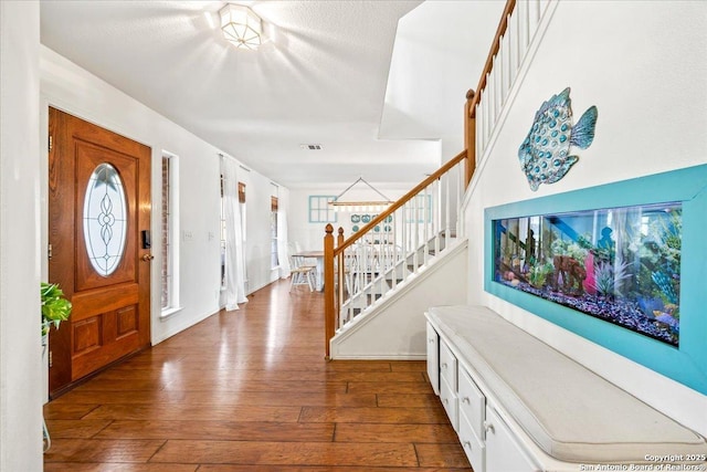 211 Rock Spgs, New Braunfels, TX 78130 - entryway with stairs and dark wood finished floors