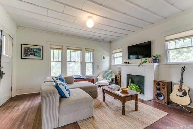 1007AND1013 Fulton, San Antonio, TX 78201 - living room featuring wood finished floors, a fireplace, and baseboards