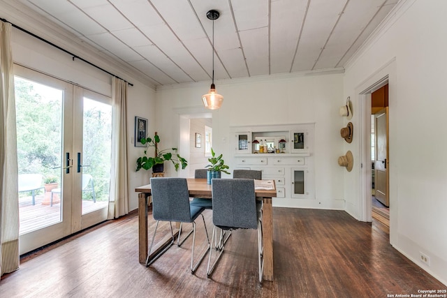 1007AND1013 Fulton, San Antonio, TX 78201 - dining area featuring healthy amount of natural light, dark wood finished floors, french doors, and ornamental molding