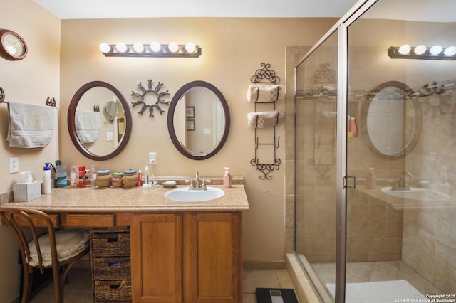 9519 Braun Shr, San Antonio, TX 78250 - full bath with vanity, a stall shower, and tile patterned flooring