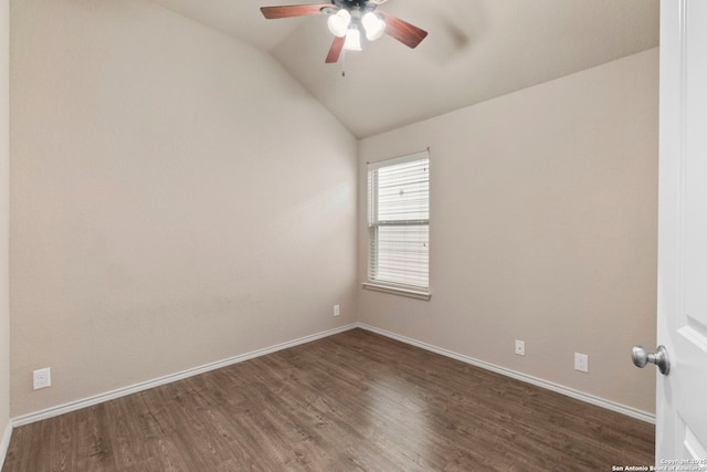 7238 Sunny Day, San Antonio, TX 78240 - spare room with a ceiling fan, wood finished floors, vaulted ceiling, and baseboards