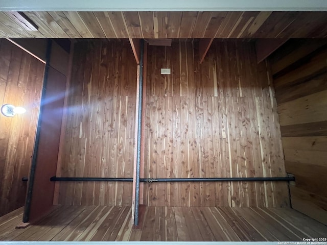 1024 W Mistletoe, San Antonio, TX 78201 - empty room with wooden walls, hardwood / wood-style flooring, and wood ceiling