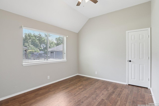 251 Las Brisas, Seguin, TX 78155 - spare room with a ceiling fan, wood finished floors, baseboards, and lofted ceiling