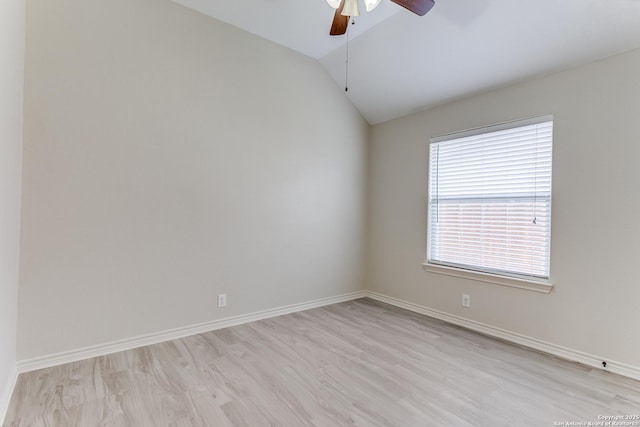 15608 York Ln, Selma, TX 78154 - unfurnished room with ceiling fan, lofted ceiling, light wood-type flooring, and baseboards