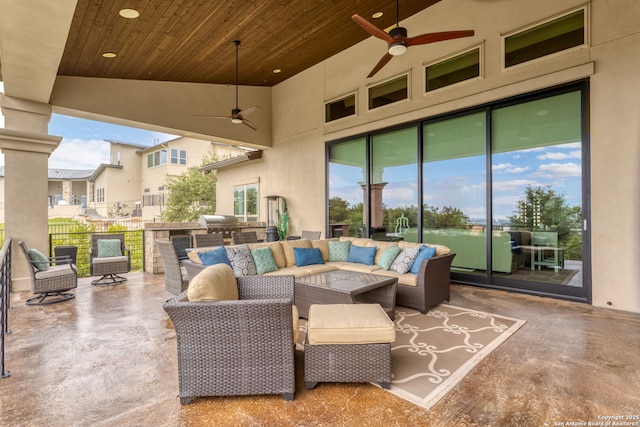 8602 Terra Mont Way, San Antonio, TX 78255 - view of patio / terrace with an outdoor hangout area and a ceiling fan