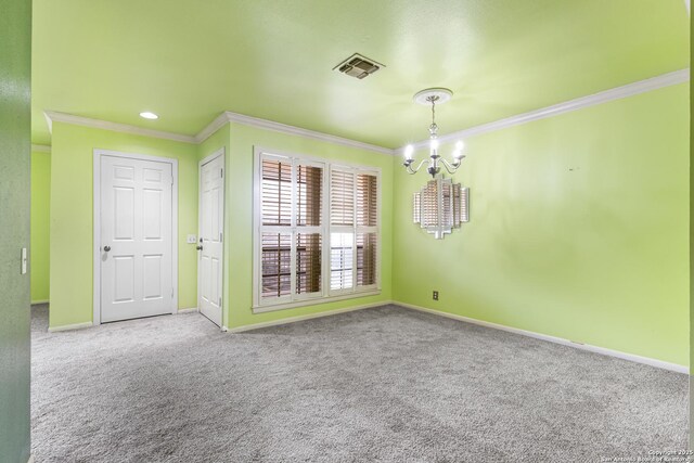 165 W Rampart Unit 204, San Antonio, TX 78216 - carpeted empty room featuring crown molding, a chandelier, and baseboards