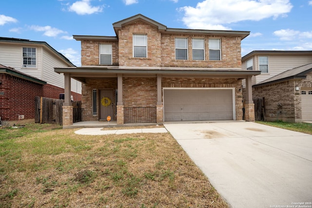 9026 Foxgrove Way, San Antonio, TX 78251 - view of front of property featuring an attached garage, brick siding, concrete driveway, and a porch