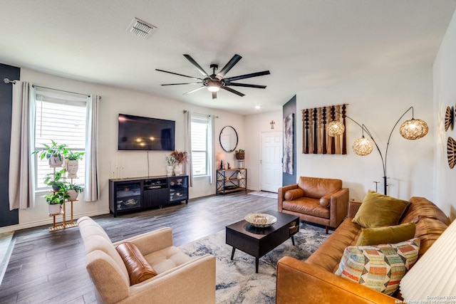 3006 Mission Bell, San Antonio, TX 78224 - living area with wood finished floors, a ceiling fan, and baseboards