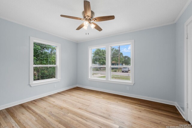 131 New Hvn, San Antonio, TX 78209 - unfurnished room featuring crown molding, healthy amount of natural light, light wood finished floors, ceiling fan, and baseboards