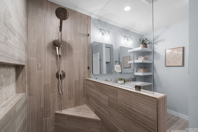 131 New Hvn, San Antonio, TX 78209 - bathroom with a tile shower and double vanity