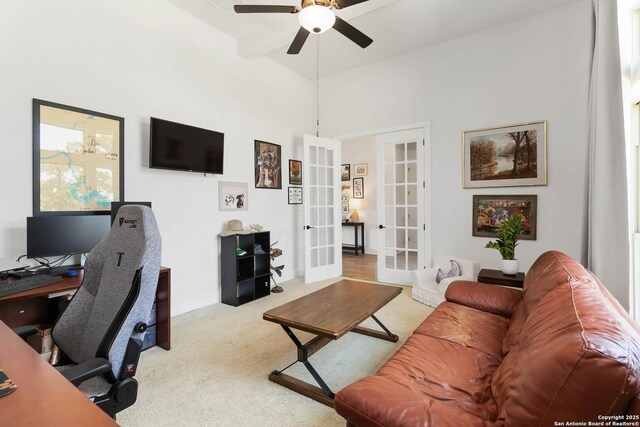 1512 Aubrey Pt, San Antonio, TX 78260 - carpeted office space featuring french doors, ceiling fan, and a high ceiling