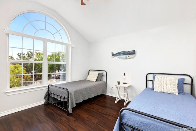 9106 Thomas York, San Antonio, TX 78251 - bedroom featuring vaulted ceiling, wood finished floors, and a ceiling fan