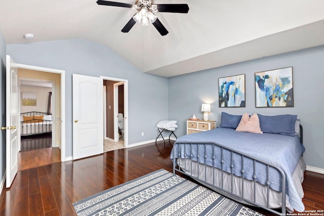 9106 Thomas York, San Antonio, TX 78251 - bedroom with wood finished floors, lofted ceiling, and a ceiling fan