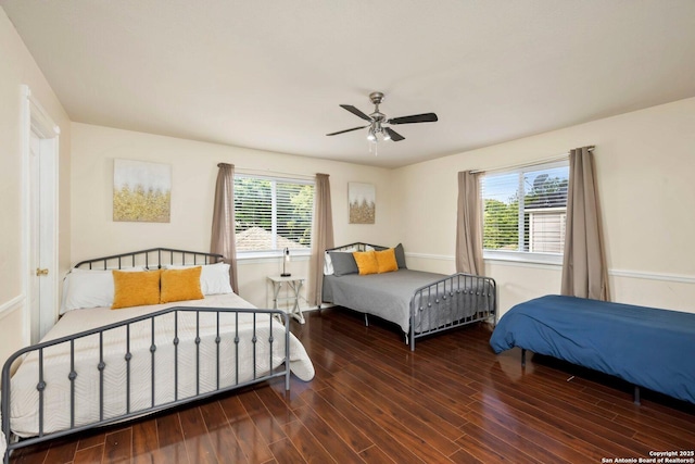 9106 Thomas York, San Antonio, TX 78251 - bedroom featuring multiple windows, wood finished floors, and a ceiling fan