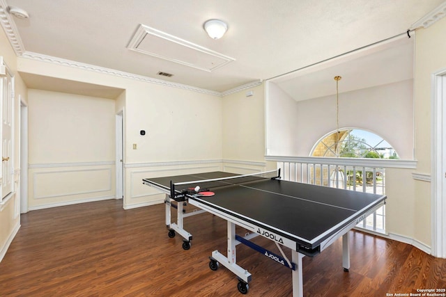 9106 Thomas York, San Antonio, TX 78251 - playroom featuring attic access, wood finished floors, and a wainscoted wall
