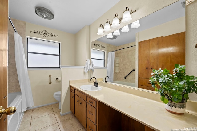 9219 George Kyle St, San Antonio, TX 78240 - full bath with shower / bath combination with curtain, vanity, toilet, and tile patterned flooring