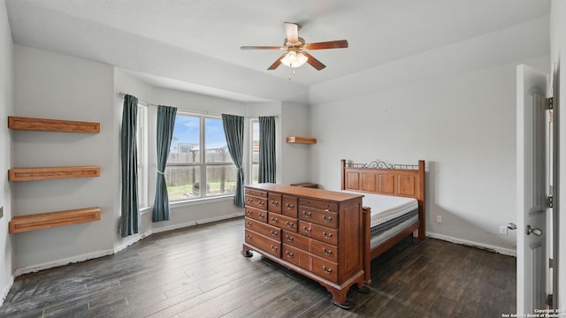 3542 Hurricane, New Braunfels, TX 78130 - bedroom with dark wood-type flooring, baseboards, and ceiling fan