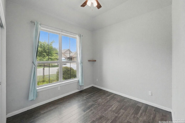 3542 Hurricane, New Braunfels, TX 78130 - empty room featuring healthy amount of natural light, dark wood-style floors, and a ceiling fan