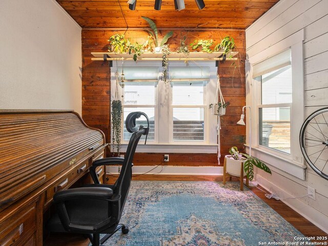 211 W High Ave, San Antonio, TX 78210 - office area with wooden walls, wood finished floors, wood ceiling, and baseboards