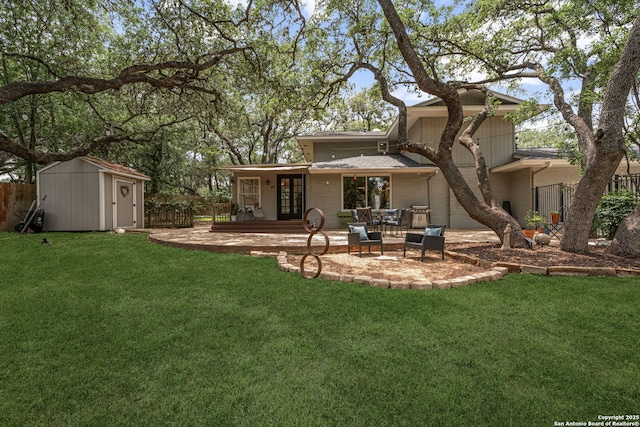 308 Sagecrest, Hollywood Park, TX 78232 - back of property featuring french doors, a patio area, brick siding, and a wooden deck