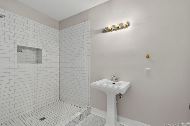 129 Odell, San Antonio, TX 78212 - full bathroom with a shower stall, baseboards, and marble finish flooring