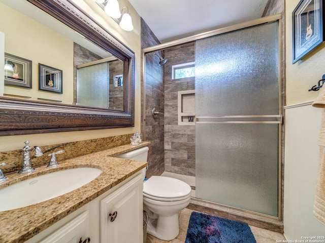 1614 Sunnybrook, New Braunfels, TX 78130 - bathroom with toilet, vanity, and a stall shower