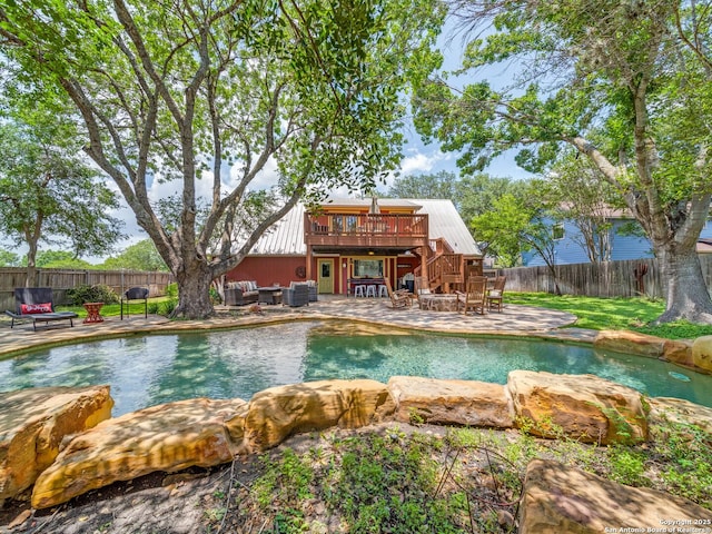 1614 Sunnybrook, New Braunfels, TX 78130 - view of swimming pool with a fenced backyard, stairs, a deck, and a patio area