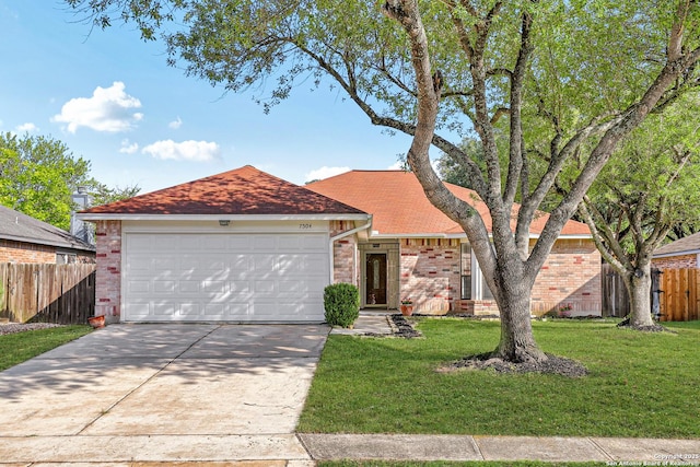 7504 Forest Edge, Live Oak, TX 78233 - view of front of home with brick siding, driveway, a garage, and a shingled roof