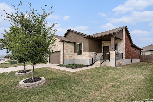 2196 New Castle, New Braunfels, TX 78130 - view of front of property with stone siding, concrete driveway, a garage, and stucco siding