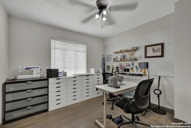 403 Dawnview Ln, San Antonio, TX 78213 - office area featuring ceiling fan and wood finished floors