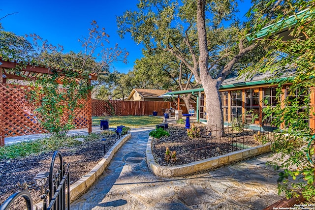 13755 Cedar Cyn, San Antonio, TX 78231 - fenced backyard featuring a vegetable garden and a patio