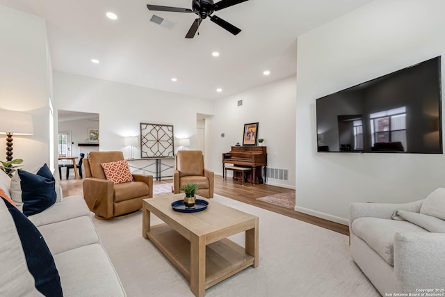 13755 Cedar Cyn, San Antonio, TX 78231 - living area with ceiling fan, recessed lighting, light wood-style floors, and baseboards