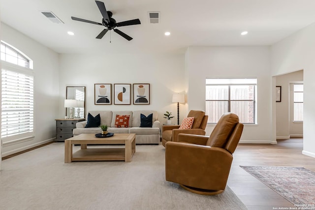 13755 Cedar Cyn, San Antonio, TX 78231 - living room with ceiling fan, recessed lighting, light wood finished floors, and baseboards