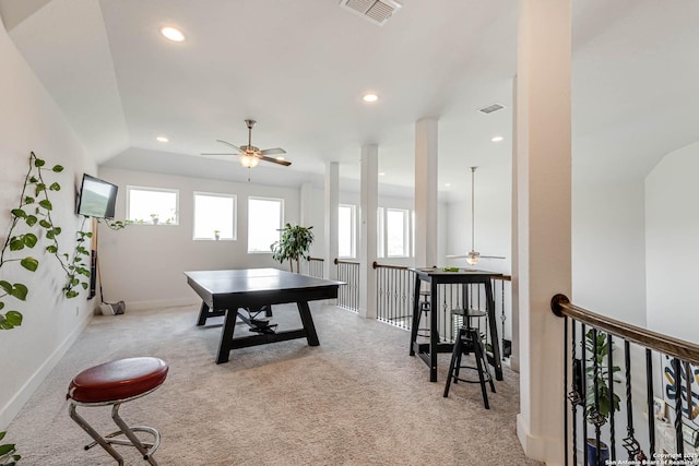 17703 San Felipe Bay, San Antonio, TX 78255 - dining area featuring ceiling fan, carpet flooring, recessed lighting, and baseboards