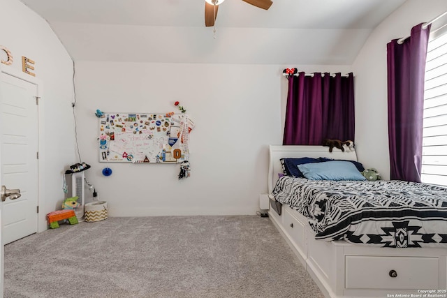 17703 San Felipe Bay, San Antonio, TX 78255 - bedroom with lofted ceiling, carpet, multiple windows, and a ceiling fan